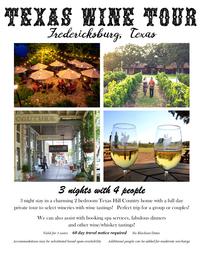 Frederickburg, Tx "Texas Wine Tour" for 4 People for 3 Nights 202//261